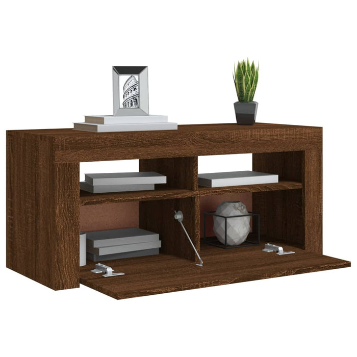TV-Schrank mit LED-Leuchten Braun Eichen-Optik 90x35x40 cm