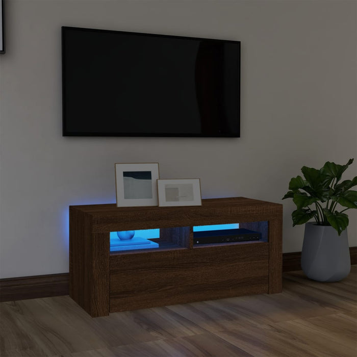 TV-Schrank mit LED-Leuchten Braun Eichen-Optik 90x35x40 cm