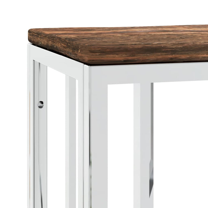 Console table silver stainless steel and solid old wood