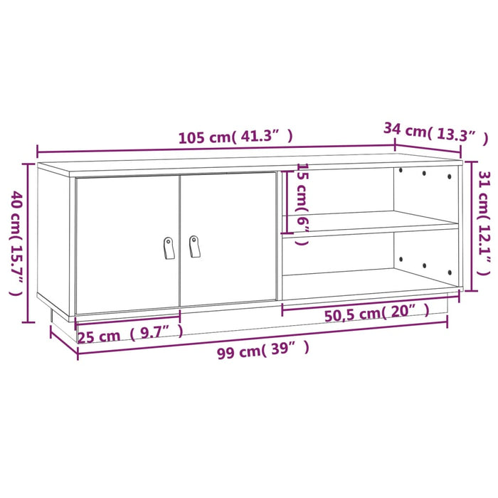 TV-Schrank Grau 105x34x40 cm Massivholz Kiefer