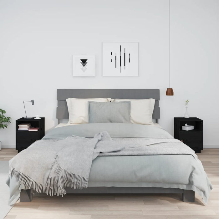 Nachttische 2 Stk. Schwarz 40x34x55 cm Massivholz Kiefer