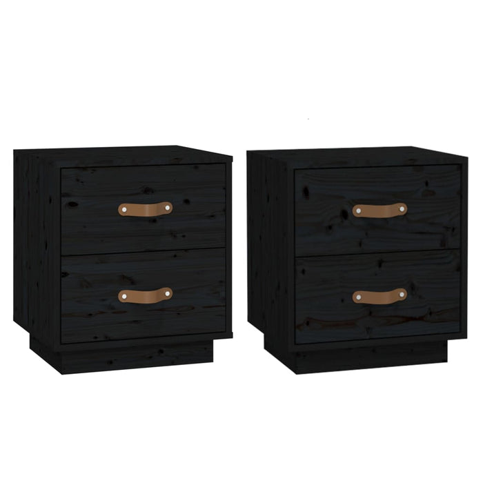 Nachttische 2 Stk. Schwarz 40x34x45 cm Massivholz Kiefer