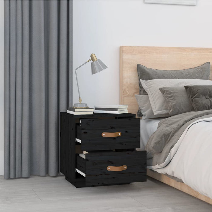 Nachttische 2 Stk. Schwarz 40x34x45 cm Massivholz Kiefer