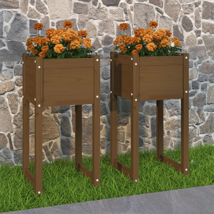 Plant pots 2 pieces honey brown 40x40x81 cm solid pine wood
