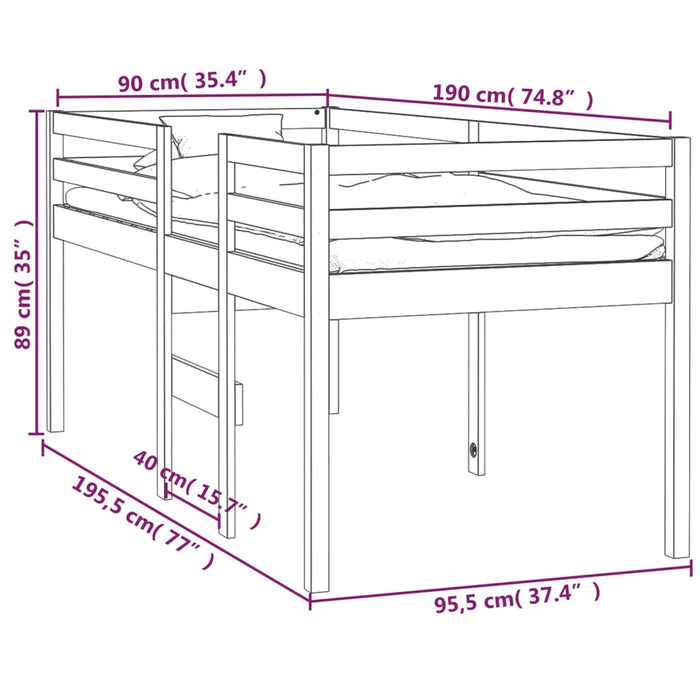 Hochbett Honigbraun 90x190 cm Massivholz Kiefer