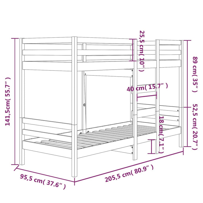 Etagenbett Grau 90x200 cm Massivholz Kiefer