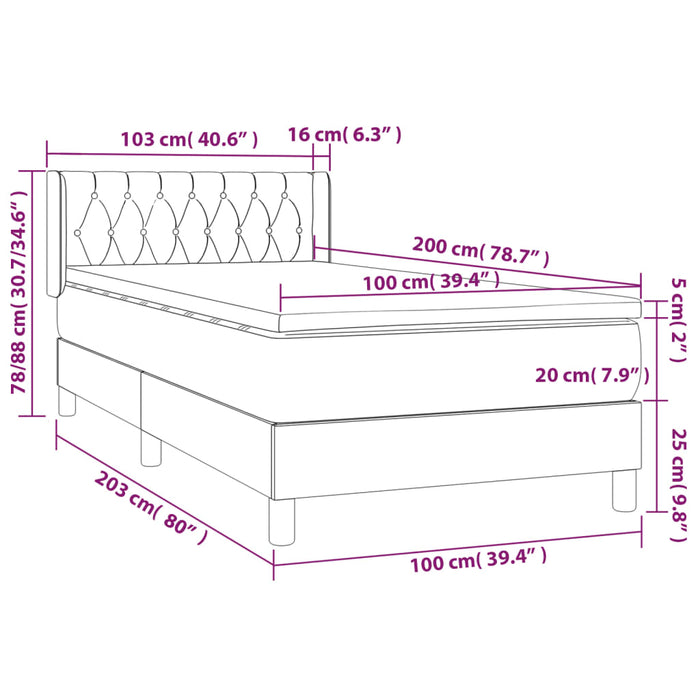 Boxspringbett mit Matratze Dunkelgrün 100x200 cm Samt