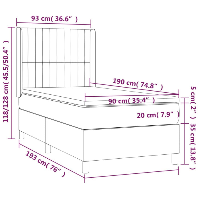 Boxspringbett mit Matratze Dunkelgrau 90x190 cm Stoff