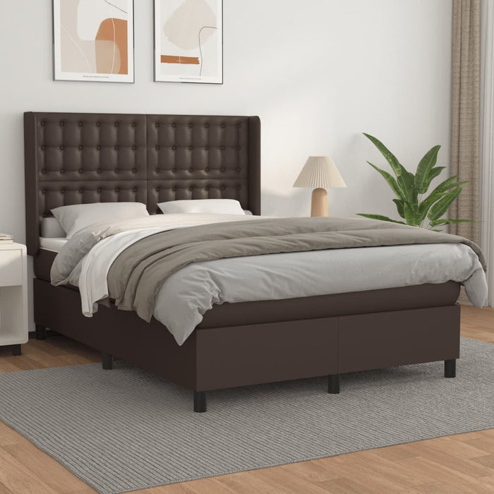 Boxspringbett mit Matratze Braun 140x200 cm Kunstleder