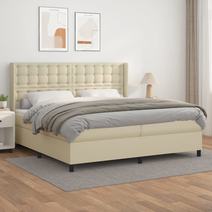 Boxspringbett mit Matratze Creme 200x200 cm Kunstleder