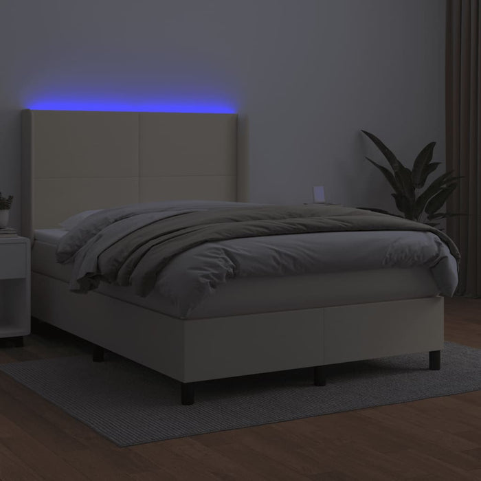 Boxspringbett mit Matratze & LED Creme 140x200 cm Kunstleder