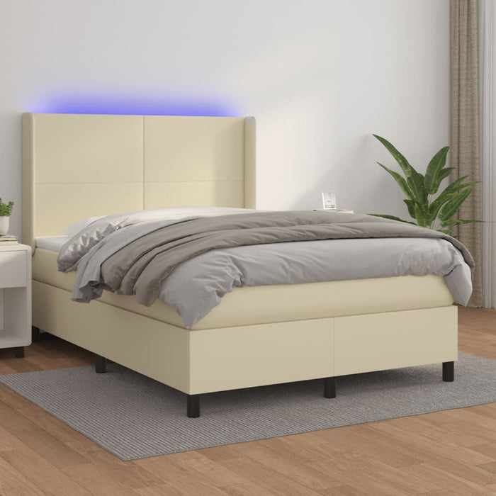 Boxspringbett mit Matratze & LED Creme 140x200 cm Kunstleder