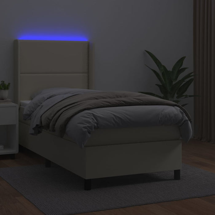 Boxspringbett mit Matratze & LED Creme 100x200 cm Kunstleder
