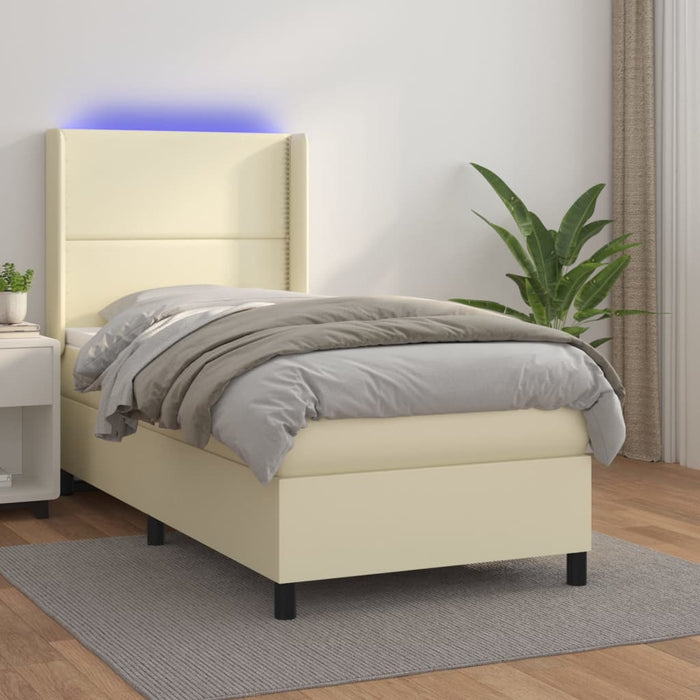 Boxspringbett mit Matratze & LED Creme 100x200 cm Kunstleder