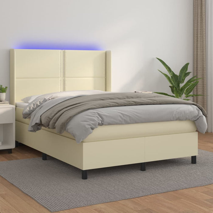 Boxspringbett mit Matratze & LED Creme 140x200 cm Kunstleder