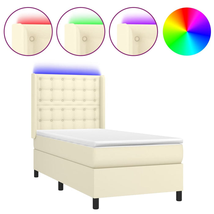 Boxspringbett mit Matratze & LED Creme 80x200 cm Kunstleder