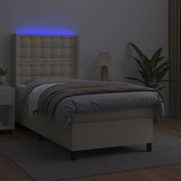 Boxspringbett mit Matratze & LED Creme 80x200 cm Kunstleder