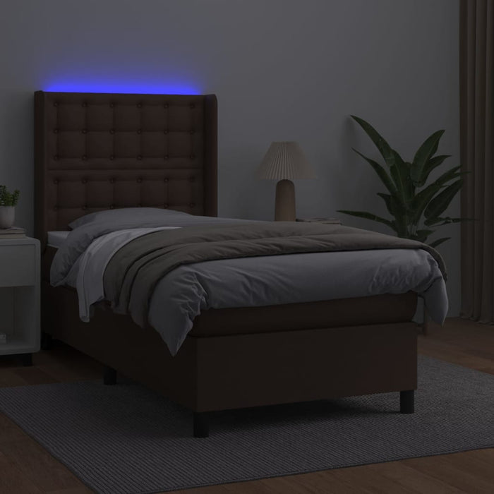 Boxspringbett mit Matratze & LED Braun 100x200 cm Kunstleder