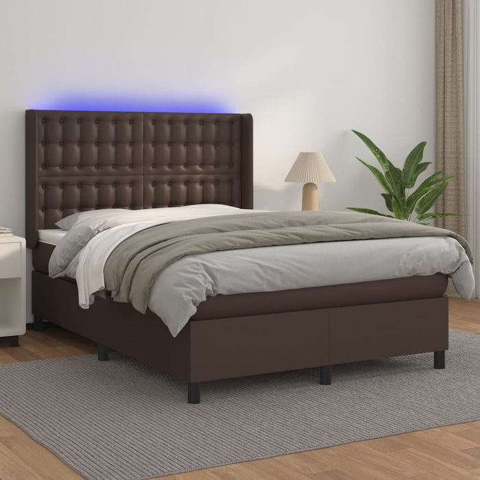 Boxspringbett mit Matratze & LED Braun 140x200 cm Kunstleder