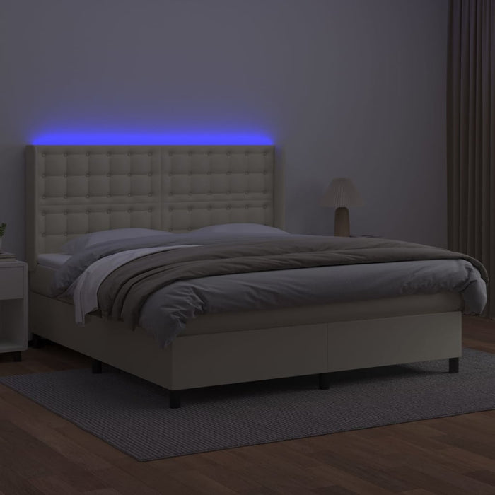 Boxspringbett mit Matratze & LED Creme 160x200 cm Kunstleder