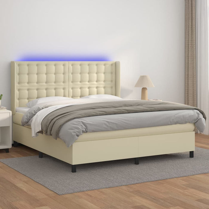 Boxspringbett mit Matratze & LED Creme 160x200 cm Kunstleder