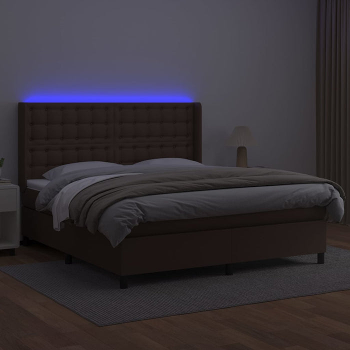 Boxspringbett mit Matratze & LED Braun 180x200 cm Kunstleder
