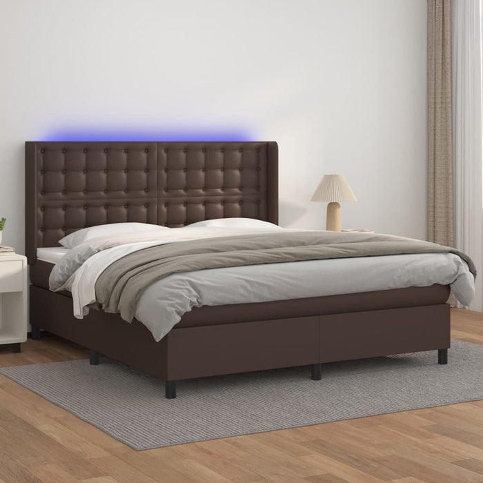Boxspringbett mit Matratze & LED Braun 180x200 cm Kunstleder