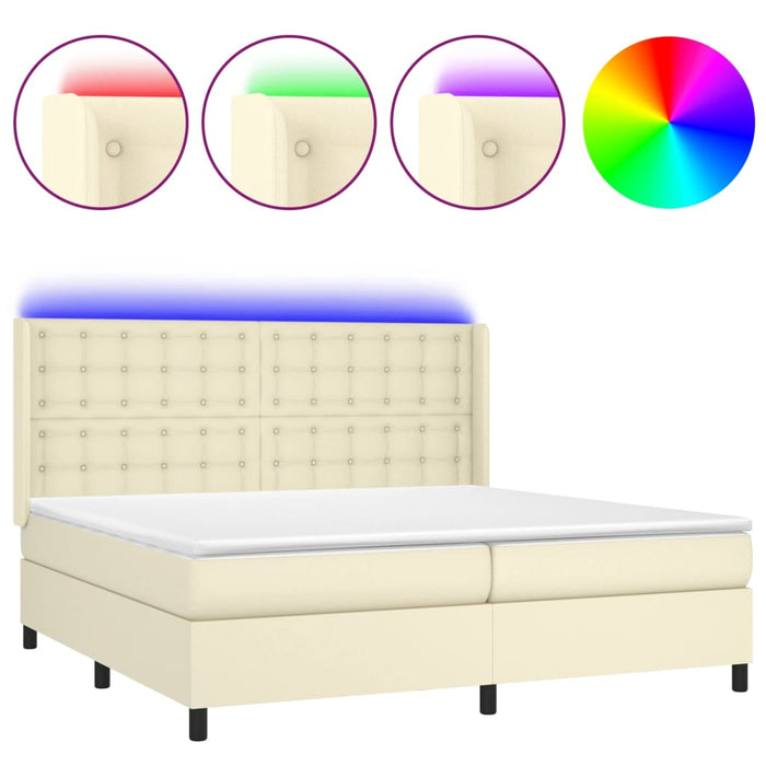 Boxspringbett mit Matratze & LED Creme 200x200 cm Kunstleder