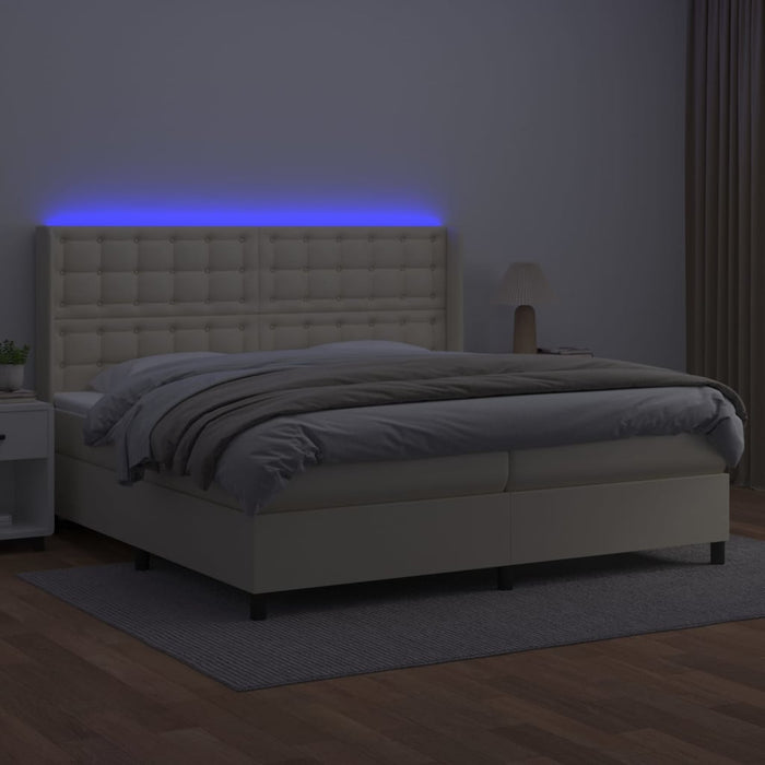 Boxspringbett mit Matratze & LED Creme 200x200 cm Kunstleder