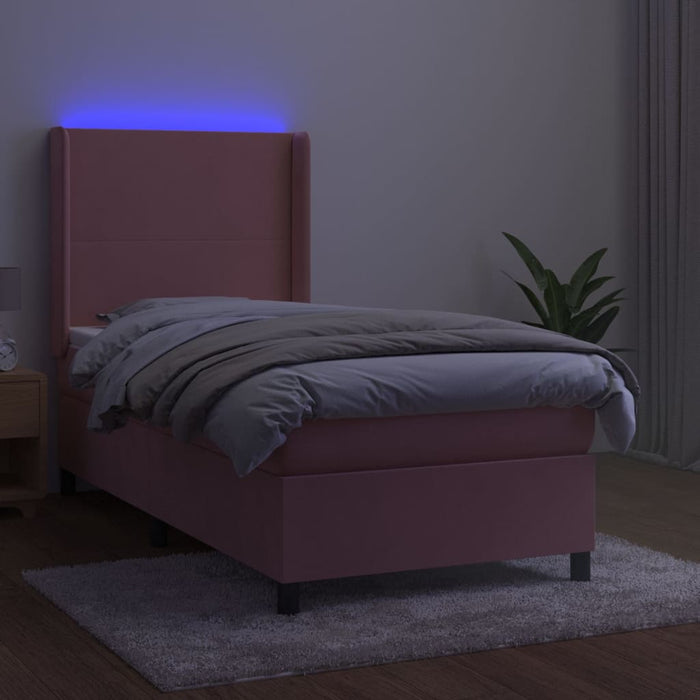 Boxspringbett mit Matratze & LED Rosa 90x190 cm Samt