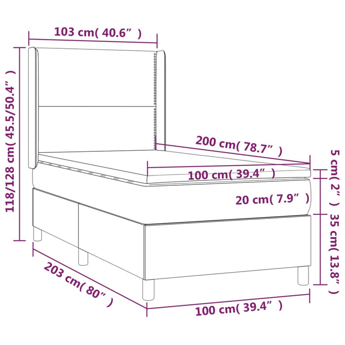 Boxspringbett mit Matratze & LED Schwarz 100x200 cm Samt