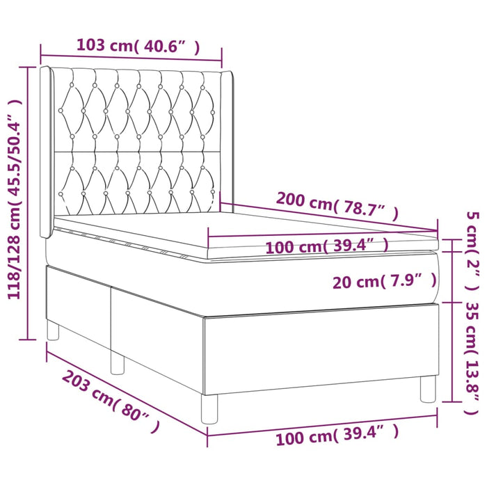 Boxspringbett mit Matratze & LED Rosa 100x200 cm Samt