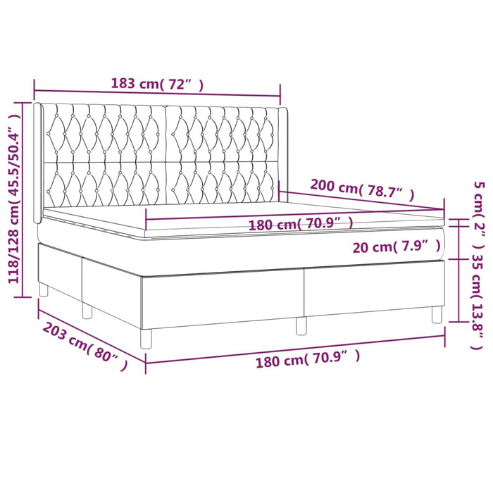 Boxspringbett mit Matratze & LED Schwarz 180x200 cm Samt