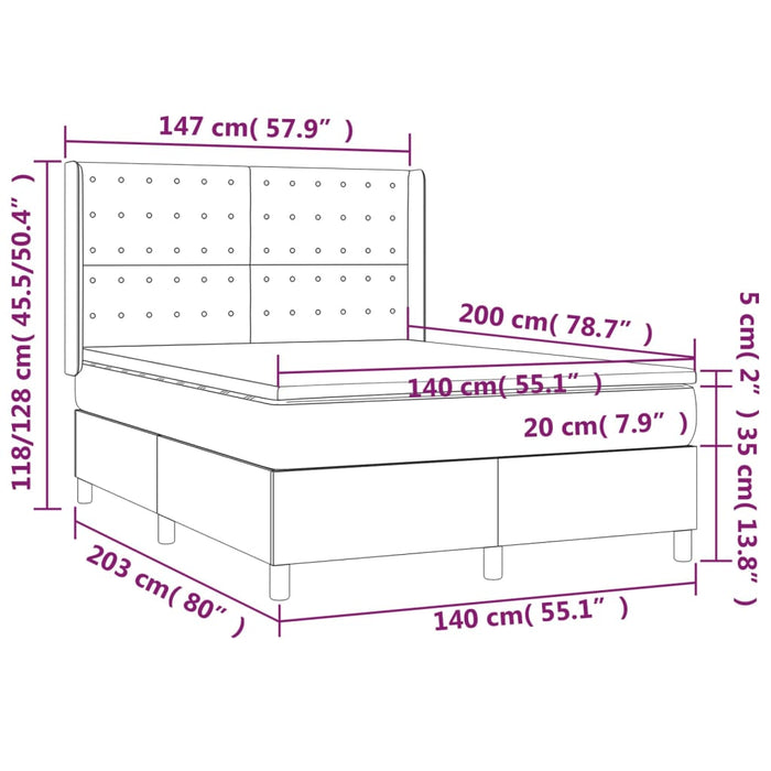 Boxspringbett mit Matratze & LED Schwarz 140x200 cm Samt