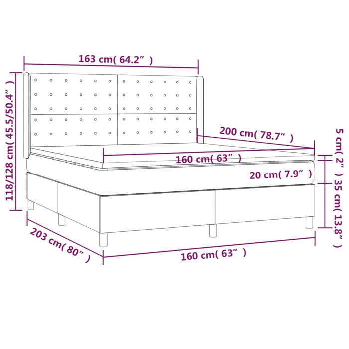 Boxspringbett mit Matratze & LED Schwarz 160x200 cm Samt