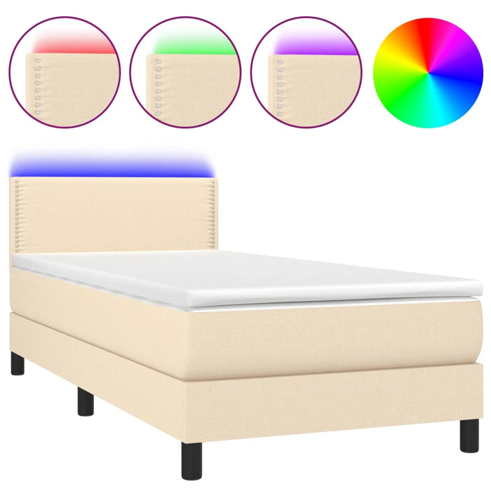 Boxspringbett mit Matratze & LED Creme 100x200 cm Stoff