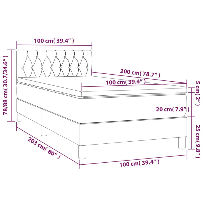 Boxspringbett mit Matratze & LED Dunkelgrau 100x200 cm Stoff