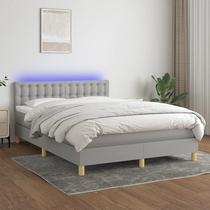 Boxspringbett mit Matratze & LED Hellgrau 140x190 cm Stoff