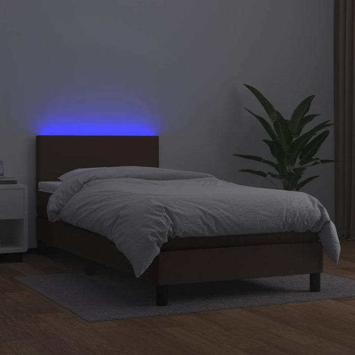 Boxspringbett mit Matratze & LED Braun 80x200 cm Kunstleder