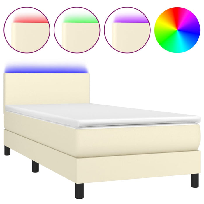 Boxspringbett mit Matratze & LED Creme 90x200 cm Kunstleder