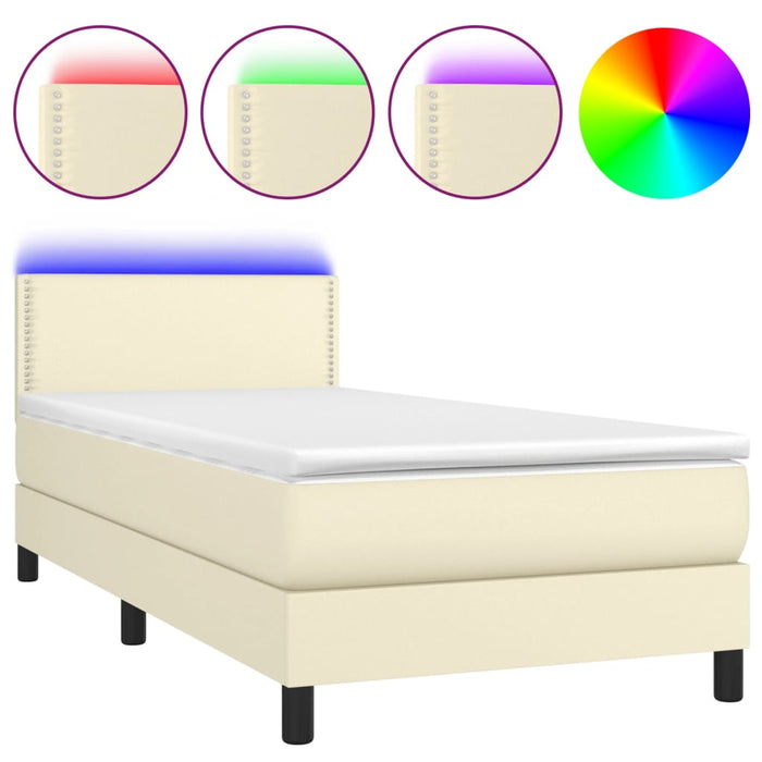 Boxspringbett mit Matratze & LED Creme 80x200 cm Kunstleder