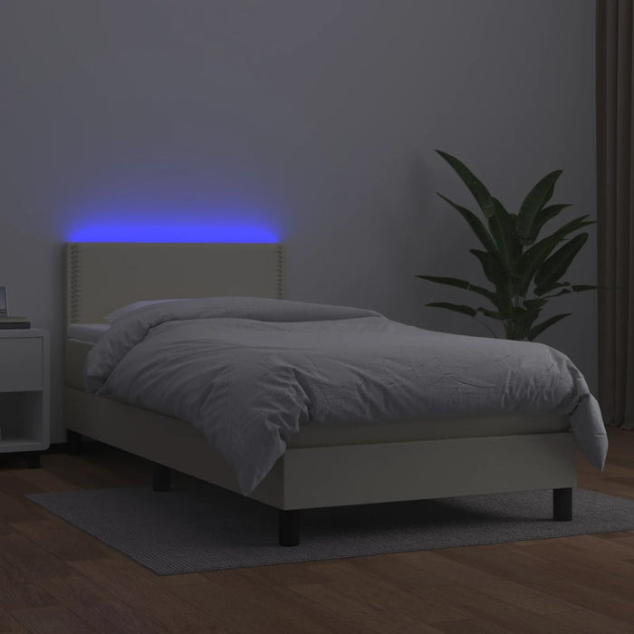 Boxspringbett mit Matratze & LED Creme 80x200 cm Kunstleder