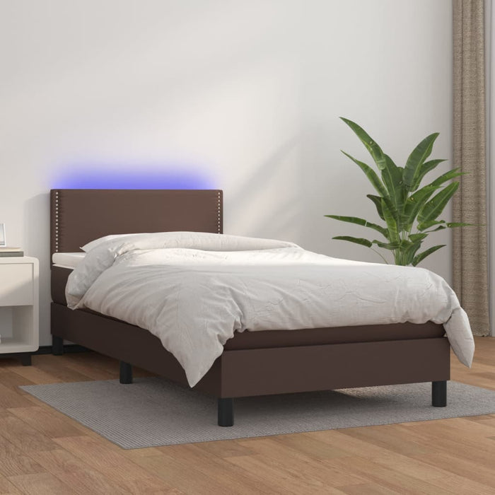 Boxspringbett mit Matratze & LED Braun 80x200 cm Kunstleder