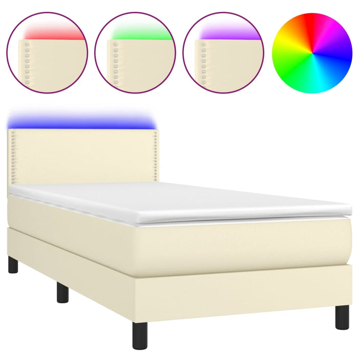 Boxspringbett mit Matratze & LED Creme 90x200 cm Kunstleder