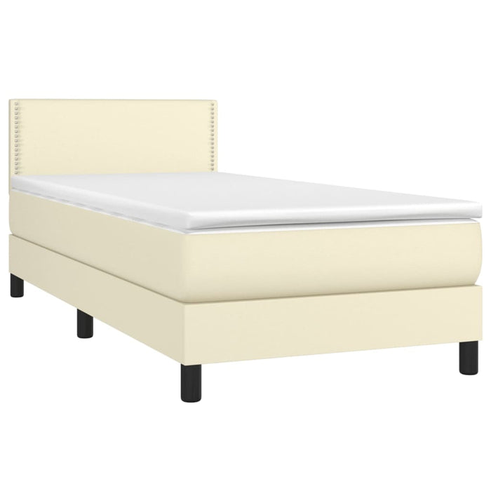 Boxspringbett mit Matratze & LED Creme 90x200 cm Kunstleder