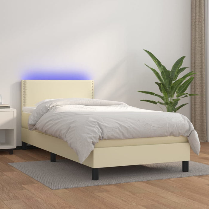 Boxspringbett mit Matratze & LED Creme 90x200 cm Kunstleder
