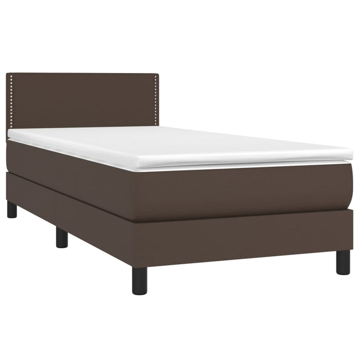 Boxspringbett mit Matratze & LED Braun 90x200 cm Kunstleder