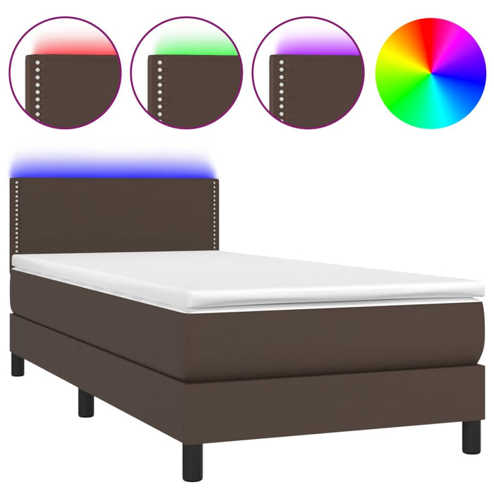 Boxspringbett mit Matratze & LED Braun 100x200 cm Kunstleder