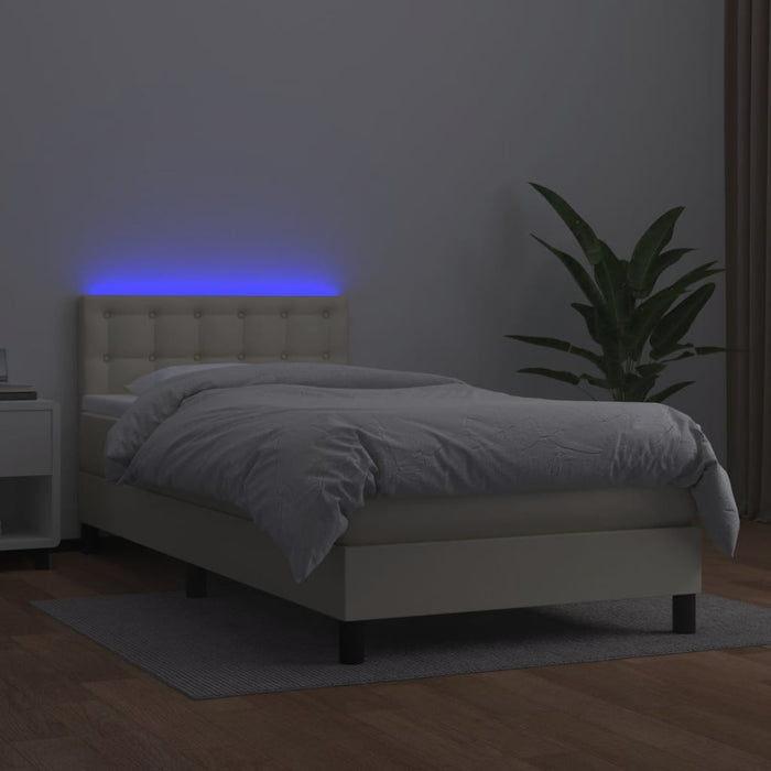 Boxspringbett mit Matratze & LED Creme 80x200 cm Kunstleder