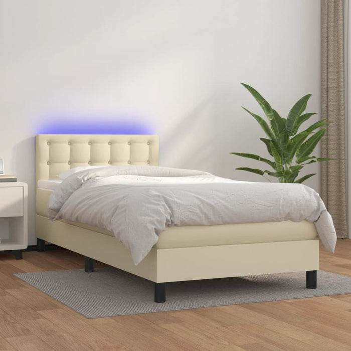 Boxspringbett mit Matratze & LED Creme 80x200 cm Kunstleder